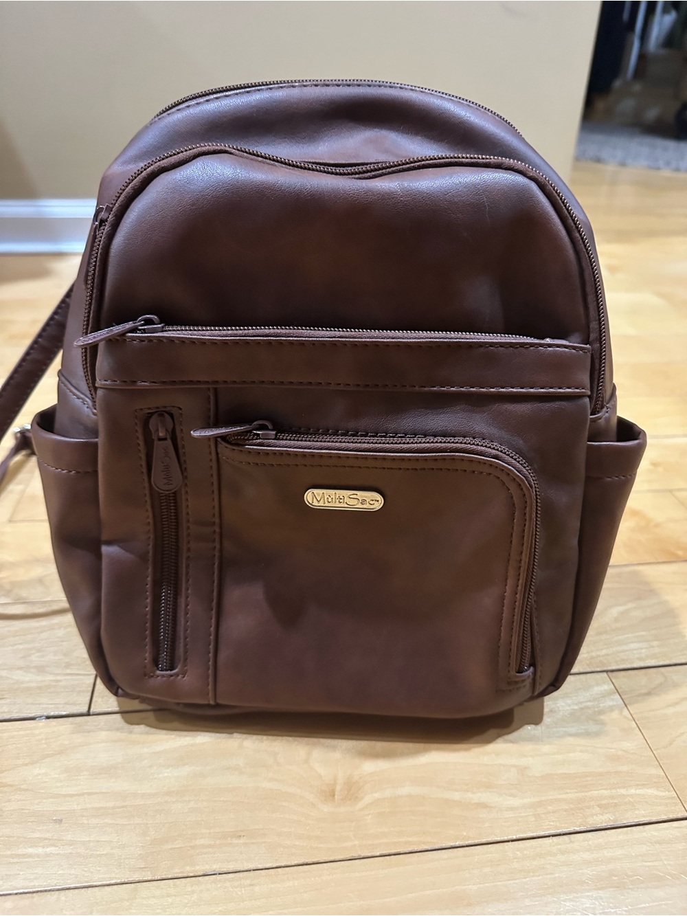 MalaSae Brown Faux Leather Compact Backpack